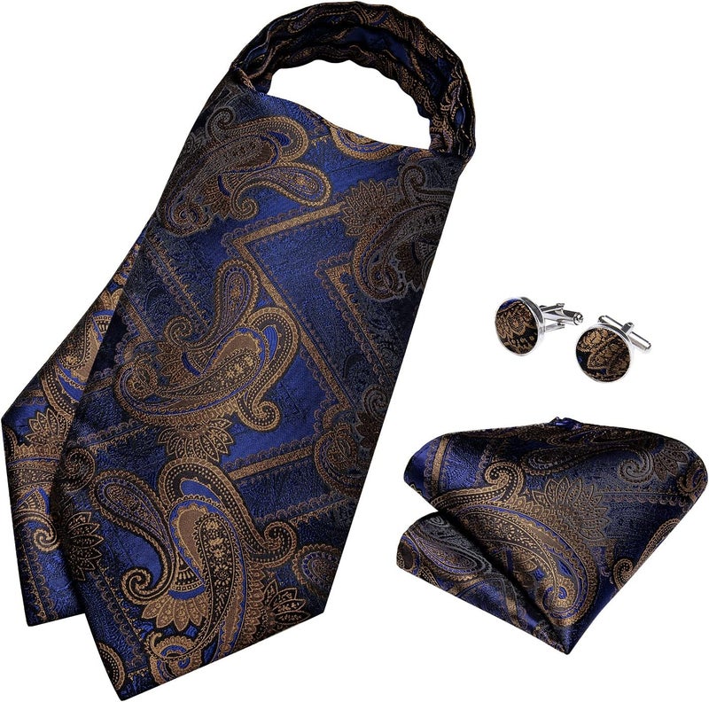 DiBanGu 3PCS Ascot Ties for Men Wedding Jacquard Woven Silk Ascot Cravat for Men Cravat Tie and Pocket Square Set - Image 4